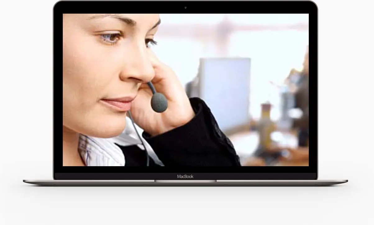 Picture on MacBook of support technician monitoring security system