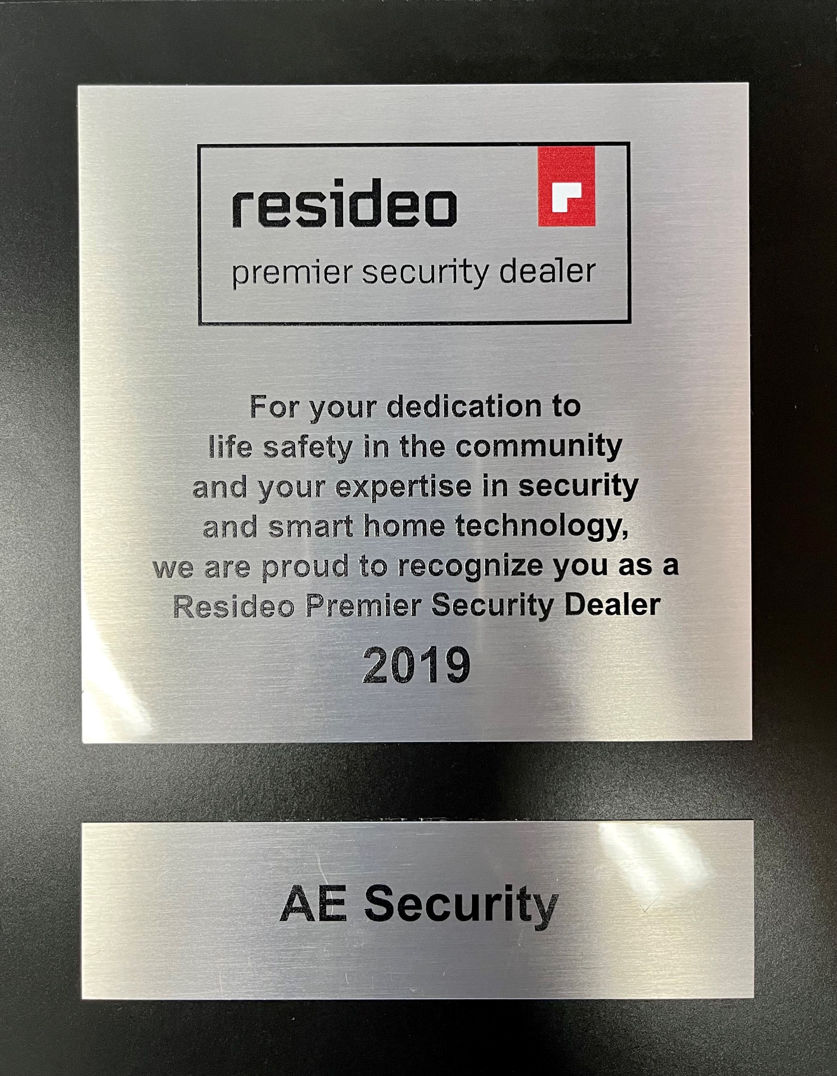 Resideo security dealer plaque