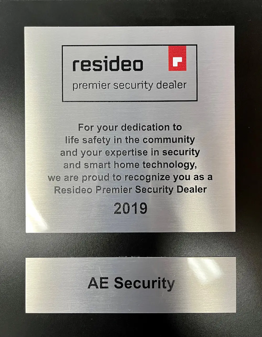 Resideo security dealer plaque