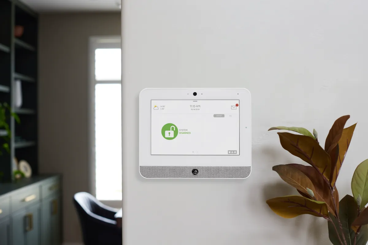 IQPanel 5. Mobile App
Easy to use mobile app from Alarm.com allowing total control from anywhere and at anytime.
24/7 Monitoring
Coverage that doesn’t take a break.
Encrypted Security
Reliable security even against high tech intrusion.
Bluetooth Disarming
Hands free disarming via secure bluetooth.
Home Automation
Security that also puts priority on personal convenience for your home.
Built-in Camera
13MP camera for alarm videos and disarm photos.
