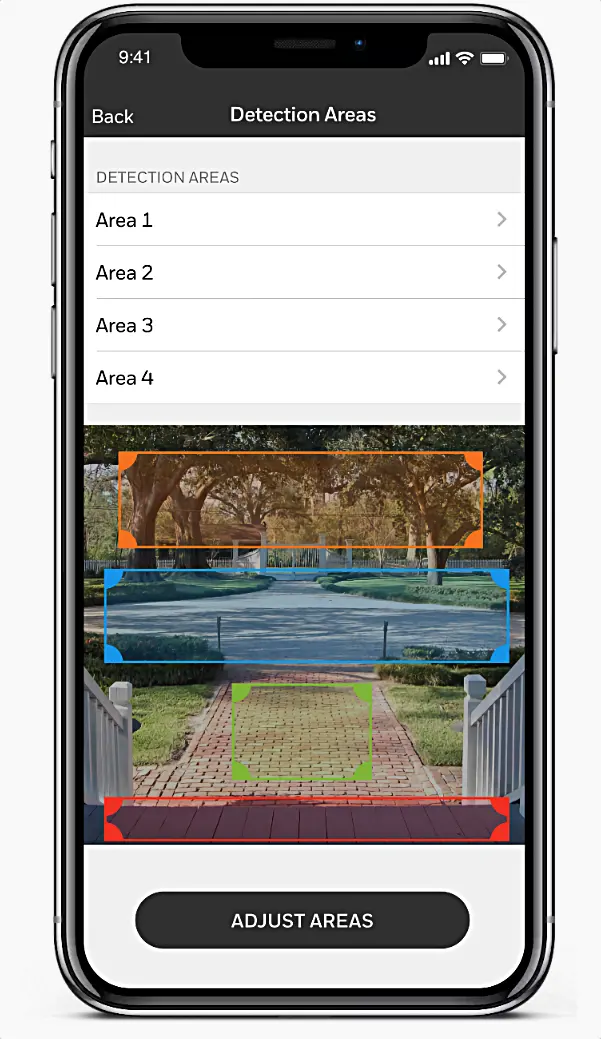 Detection areas set-up on iPhone